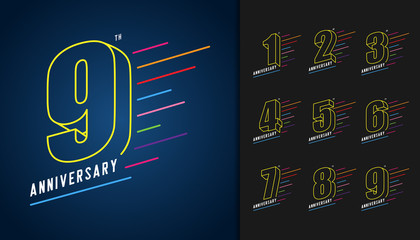 Set of anniversary logotype. Colorful anniversary celebration icons design for booklet, leaflet, magazine, brochure poster, web, invitation or greeting card.