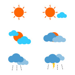 Weather forecast icon, sun, cloud, rain and bolt