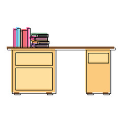 desk with pile books workspace vector illustration