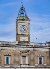 Fototapeta na wymiar Old clock tower at Piazza del Popolo in Ravenna