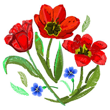 tulips floral embroidery design