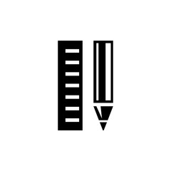 Pencil and Ruler. Flat Vector Icon. Simple black symbol on white background