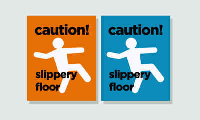 Caution Slippery Floor Sticker Sign In Flat Style Design