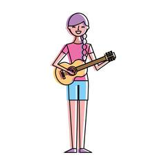 cute character woman playing guitar vector illustration