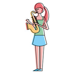 beautiful young woman playing saxophone instrument musical vector illustration