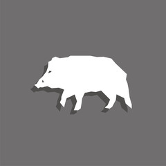 Boar. White vector icon with shadow on gray background.