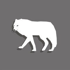 Wolf. White vector icon with shadow on gray background.