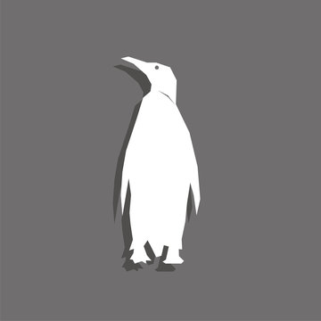 Penguin. White vector icon with shadow on gray background.