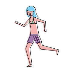 happy woman in swimsuit running image vector illustration