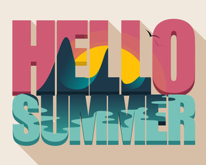 Tropical island in text Hello Summer
