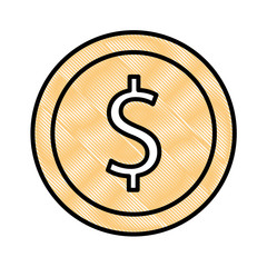 dollar coin currency money cash vector illustration drawing color