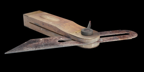 3D illustration of a Grungy Sliding Bevel Gauge, perspective view on a black background