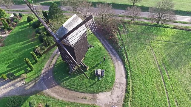 KEMPEN / GERMANY - JANUARY 03 2016 : Aerial view of the historic box wind mill at Toenisberg