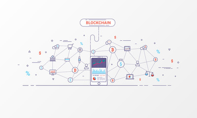 Blockchain Technology. Financial technology and Trading design concept. Vector illustration.