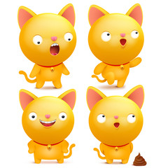 Set of yellow emoji cat characters in various situations