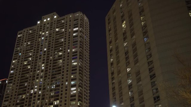 Apartment blocks at night