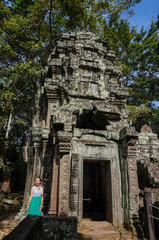 Naklejka premium Siem Reap, Cambodia - August 5th, 2016:Ta Prohm, part of Khmer temple complex, Asia. Siem Reap, Cambodia. Ancient Khmer architecture in jungle.ia. Ancient Khmer architecture in jungle.