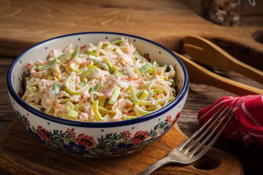 Salad With Leek, Carrots And Apples.