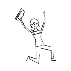 cartoon character young graduate woman jump from happiness vector illustration sketch design