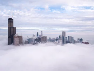 Fotobehang Chicago Mistig © Drone Dood