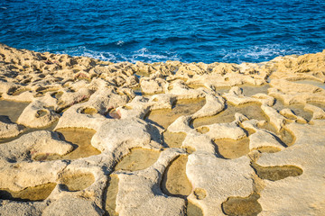 Salt evaporation ponds on Gozo island, Malta