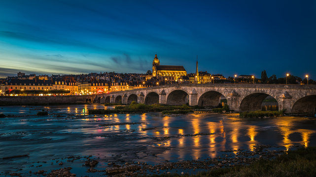 Sunset image of Blois and the Loire River, France