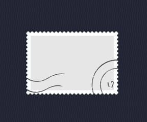 Blank postmark with stamp on blue album background. Vector illustration.