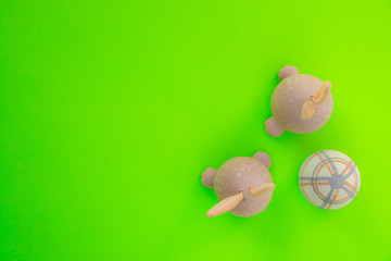 Easter bunny eggs on a green background