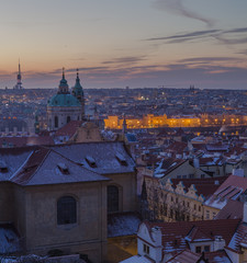Fototapeta na wymiar Sunrise in Prague, a famous and beautiful view to the old town of Prague 