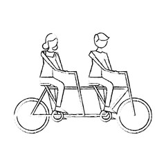 cute happy couple riding in tandem bike recreation vector illustration sketch design