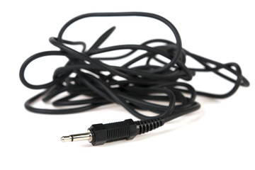 audio plug with long cord on white background