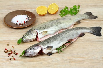 Fresh raw trout fish with spices 