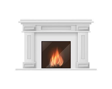 Realistic Detailed 3d Classic Fireplace. Vector