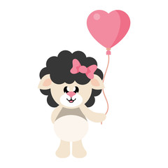 cartoon cute sheep girl black with bow and lovely balloons