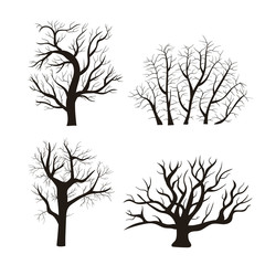 Cartoon Silhouette Black Tree Icon Set. Vector