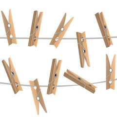 Realistic Detailed 3d Wooden Clothespins. Vector