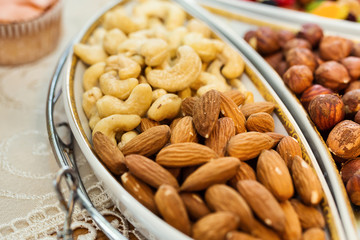  bowl with mixed nuts such as almonds, hazelnuts and cashews. Healthy food and snack