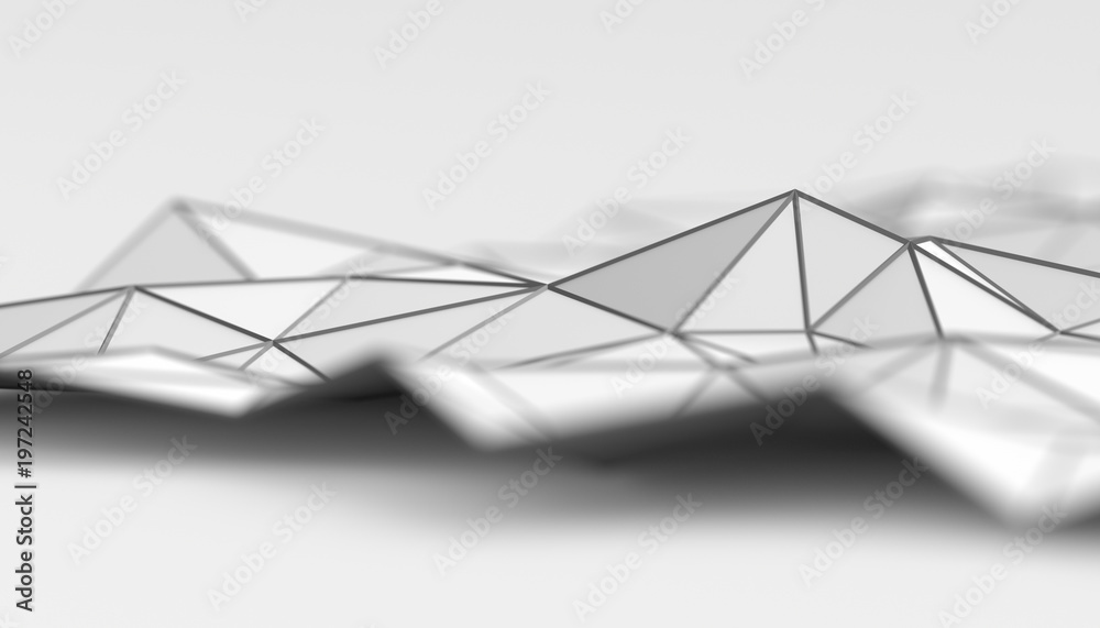 Poster abstract 3d rendering of triangulated surface. modern background. futuristic polygonal shape. low po