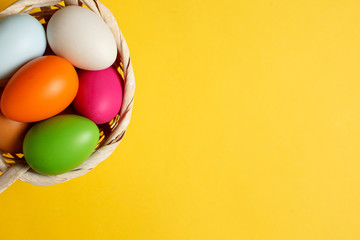 Easter eggs on a yellow table