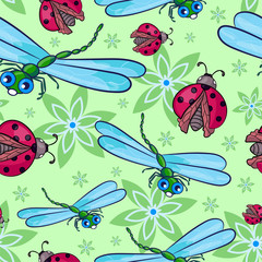 withflowers, dragonflies ,ladybugs
