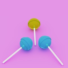 Lollipop Flat lay Minimal concept. Top view. 3d rendering