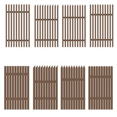 Brown wooden fence, a collection on white background