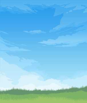 Fototapeta illustration of flat colored clouds and grass