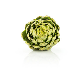 Obraz premium One globe artichoke flower isolated on white background raw fresh green.