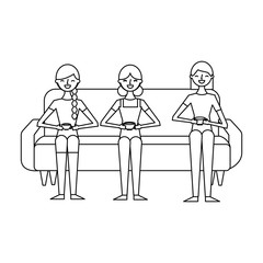 people female sitting drinking coffee in cup vector illustration outline design