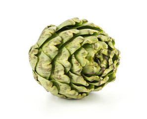 Obraz premium One globe artichoke flower isolated on white background raw fresh cut.