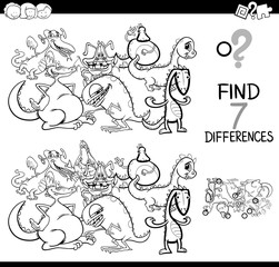 differences game with fantasy dragons coloring book