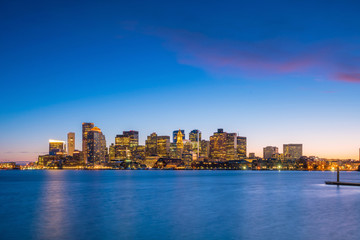 Fototapeta premium Panorama view of Boston skyline with skyscrapers at twilight in United States