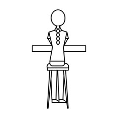 back view young woman sitting on stool and counter vector illustration outline design
