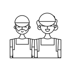 couple barista characters employees with apron and cap vector illustration outline design